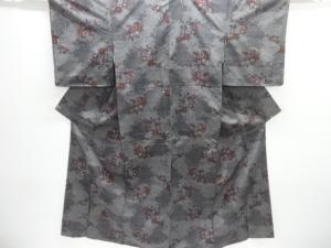 未使用品　草花模様織り出し手織り紬着物